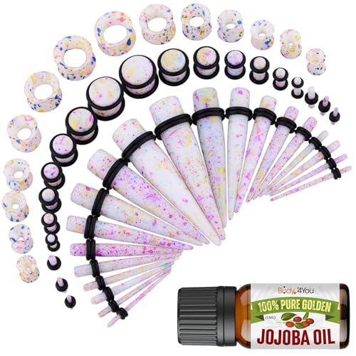Image of BodyJ4You 54PC Ear Stretching Kit 14G-12mm - Aftercare Jojoba Oil - Acrylic Plugs Gauge Tapers Silicone Tunnels - Lightweight Expanders Men Women