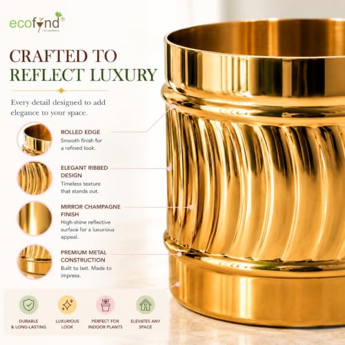 Image of ecofynd 1 Pack Metal Plant Pots (6 inch), Indoor Small Planter Flower Pots, Home Garden Decor Planter for Living Room Bedroom Interior (Gold Finish, POT050)