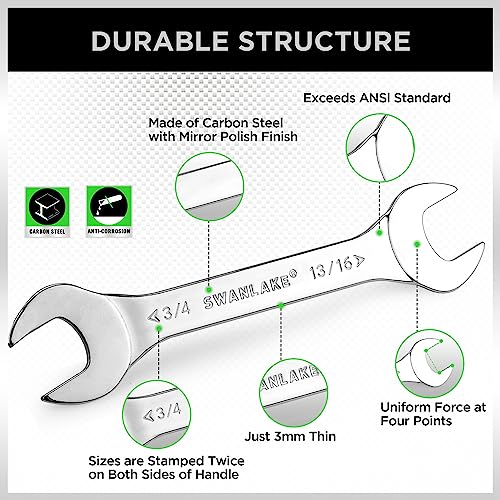 Image of SWANLAKE 9-piece Super-Thin Open End Wrench Set, SAE 1 /4 inch, 9 /32 inch, 5 /16 inch, 3 /8 inch, 11 /32 inch, 13 /32 inch, 7 /16 inch, 1 /2 inch, 9 /16 inch, 11 /16 inch, 5 /8 inch, 19 /32 inch, 3 /4 inch, 13 /16 inch, 7 /8 inch, 15 /16 inch, 1 inch, 1-1 /16 inch with Rolling Pouch