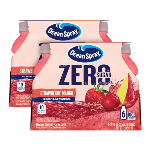 Ocean Spray® ZERO Sugar Strawberry Mango Juice Drink, Strawberry Mango Juice Drink Sweetened with Stevia, 10 Fl Oz Bottle, 6 Count (Pack of 2)