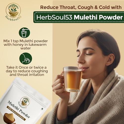 Image of HerbSoul53 Pure Natural Mulethi Powder 200gm - Drinkable Licorice Root Churna | Yashtimadhu Ayurvedic Powder for Glowing Skin, Pigmentation, Hair, Throat, Cough Relief & Immunity Support