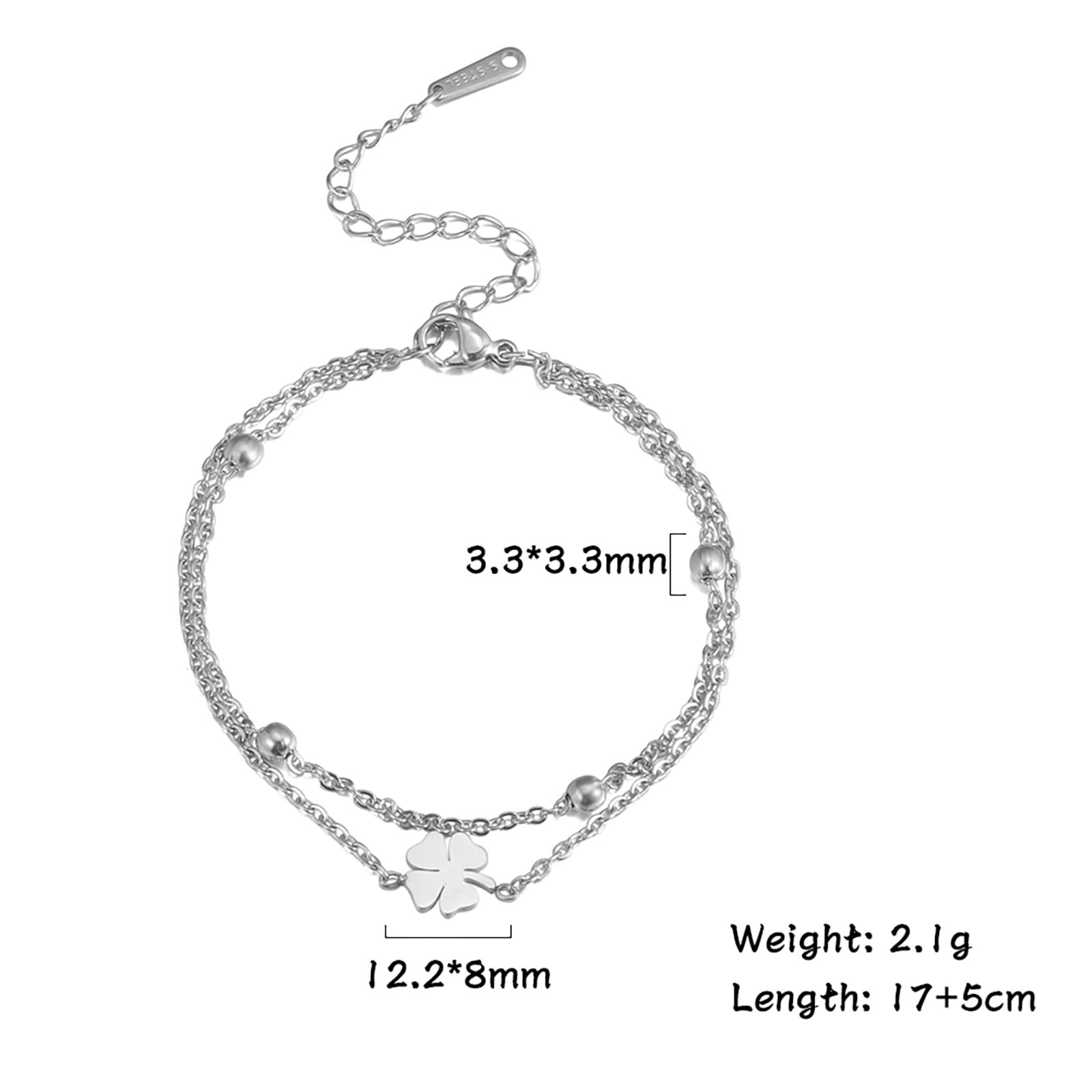 VASSAGO Bracciale da donna con quadrifoglio, in acciaio inox, con quadrifoglio, portafortuna, alla moda, idea regalo per le donne