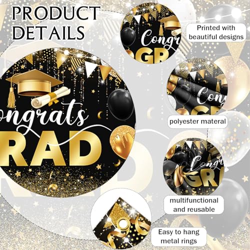 Image of AIBIIN 7x5ft Congrats Grad Backdrop Black Gold Glitter Balloons Congratulations Graduation Party Decorations Background for Photography Graduation Decorations 2025 Party Supplies