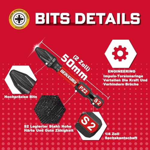 Image of Geinxurn 68-Piece Impact Resistant Screwdriver Bit Set (PH, TX, PZ, SL, Hex), 1 /4 Inch Hex Shank S2 Alloy Steel Bit Set with 75 mm Magnetic Bit Holder
