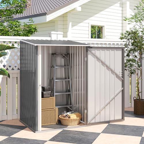 Outsunny Metall Gerätehaus 0,92 m² 100x103x160cm Geräteschuppen mit Pultdach Abschließbarer Tür Gartenhaus Outdoor Garten Schuppen Schrank für Hinterhof Außenbereich Grau