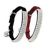 letosan DAIXI Soft Adjustable Velvet Safe Bling Diamante Cat Collar with Bells for Kitten Puppy...