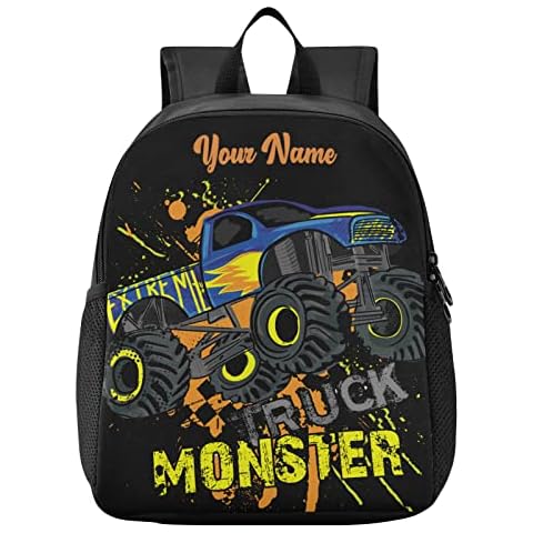 beeplus Personalized Monster Truck Kids Backpacks for Boys Preschool Backpack Light School Travel Backpacks with Name Cover