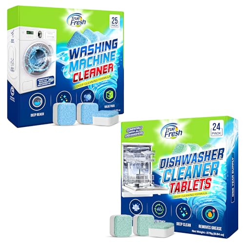 Washing Machine Cleaner & Dishwasher Cleaner Tablets - 48-Pack Bundle Compatible with Front Loader - Top Loader & He Machines and all Dishwashers Removes Buildup Lime Scales and residues - Septic Safe