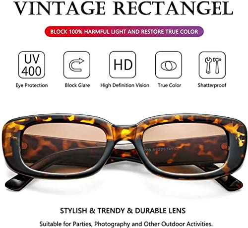 Image of Sunwear Rectanglular Sunglasses for Women Retro Driving Sunlgasses Vintage Fashion Narrow Square Frame Leopard