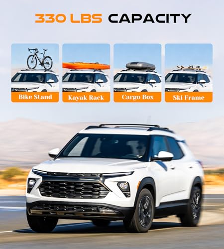 Image of 330 lbs Lockable Roof Rack Cross Bars Fit for 2021-2026 Chevy Chevrolet Trailblazer with Side Rails (Not for LS), Aluminum Crossbars Cargo Carrier, Rooftop Accessories for Bike Kayak Skis