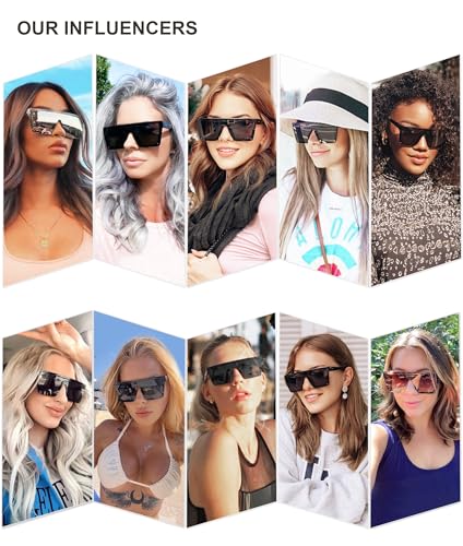 SOJOS Square Big Sunglasses Women Thick Frame Flat Top Mirrored Sunnies Shades Goggle Siamese Lens SJ21172