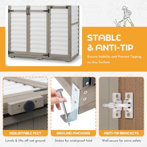 Image of Large Outdoor Storage Cabinet with 3 Shelves, Weatherproof Shed for Outside