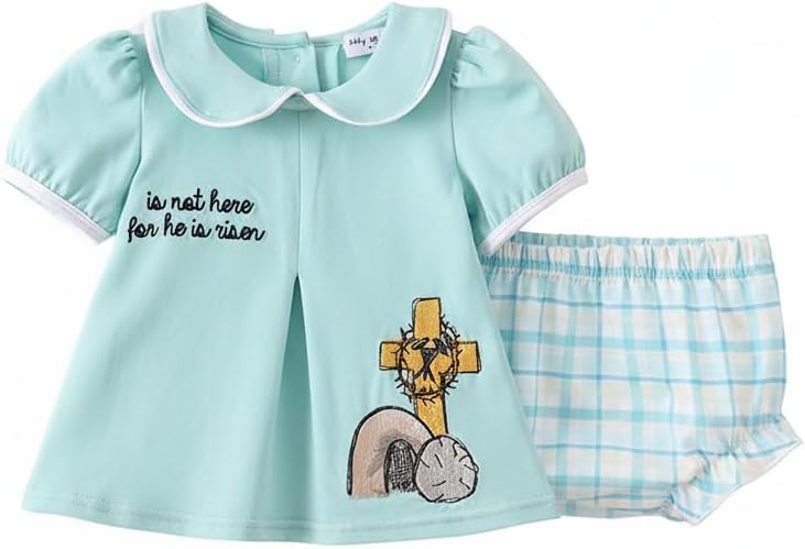 abby&evie Blue he is risen embroidery bloomer set