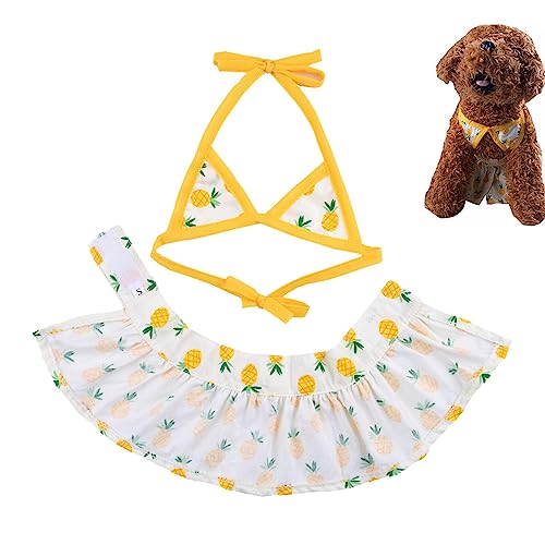Biquíni para pequeno porte, Calções banho para cães com padrão abacaxi, Roupas femininas para cachor