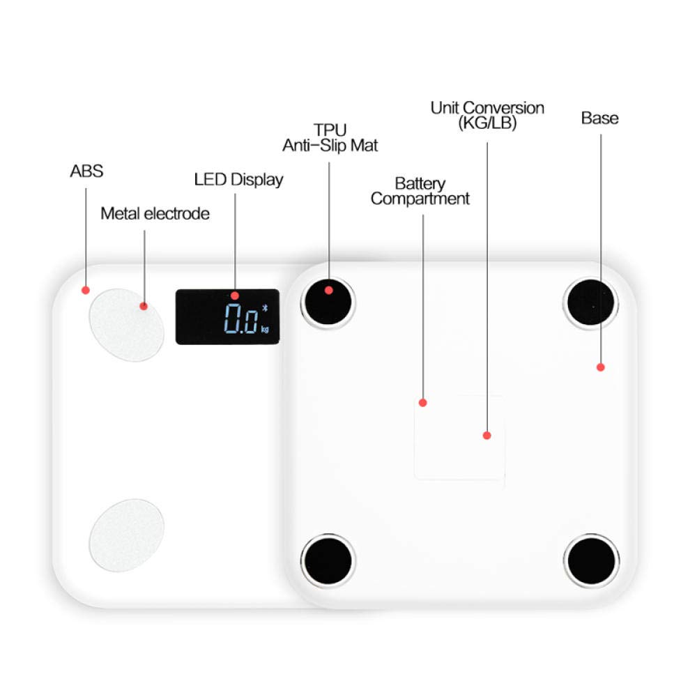 bascula tanita bascula balanza baño de cocina grasa corporal composición alta precisión Bluetooth balanza precision báscula baño vasculas de peso-Blanco