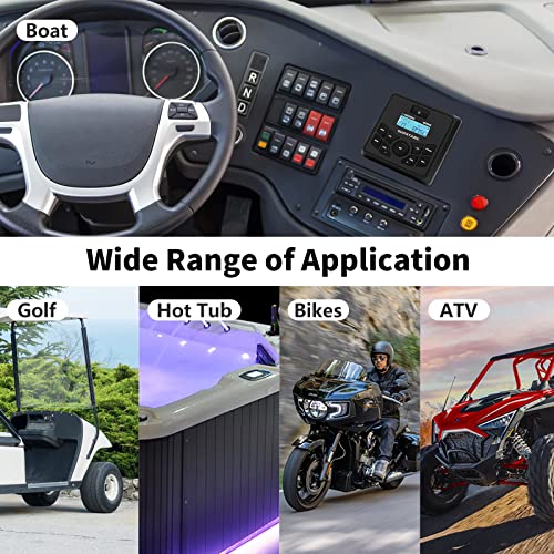 Image of Marine Stereo Radio 4x45W Gauge Mounting WB /AM /FM Tuner Bluetooth Receiver for Boat, UTV, Golf Cart