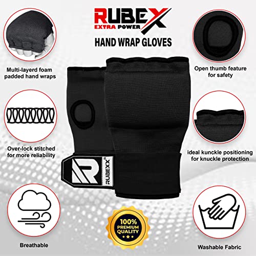 Rubexx Slip On Boxing Hand Wraps Gel Padded Thick Knuckle Inner Gloves 36 Inches Elastic Strap Wrist Protection Quick Wrap Under Mitts Martial Arts Muay Thai Mma Kickboxing Men Wome (Black, L) #TOP1