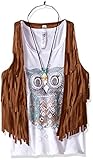 Beautees Girls' 2 Piece Fringe Vest And Screen Tank with Necklace
