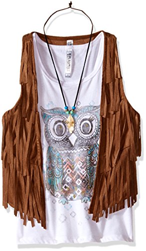 Beautees Girls' 2 Piece Fringe Vest And Screen Tank with Necklace