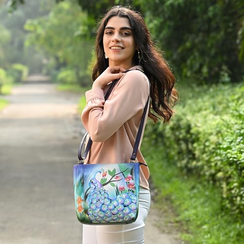 Anna by Anuschka Women's Genuine Leather Medium Cross Body | Hand Painted Original Artwork | Midnight Peacock, One Size by Anna by Anuschka - Image 2