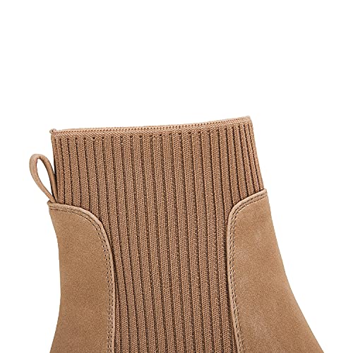 Image of Ruanyu Womens Platform Ankle Boots Elastic Chunky Block Heel Chelsea Booties Lug Sole Non-Slip Combat Shoes