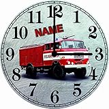 Geräuscharm (17 03) Glasuhr (Acryl) Wanduhr Motiv Feuerwehr FFW IFA W50 DDR Fahrzeug