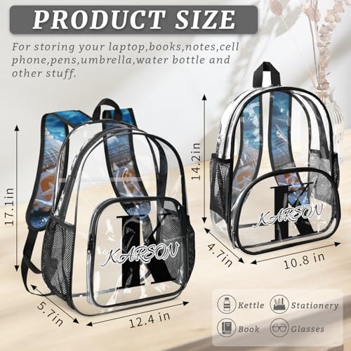 Personalized Nautical Coastal Large Clear Backpack Stadium Approved Heavy Duty PVC Plastic Custom Starfish Seashell Coral Beach Transparent Backpacks See Through Bag with Name4