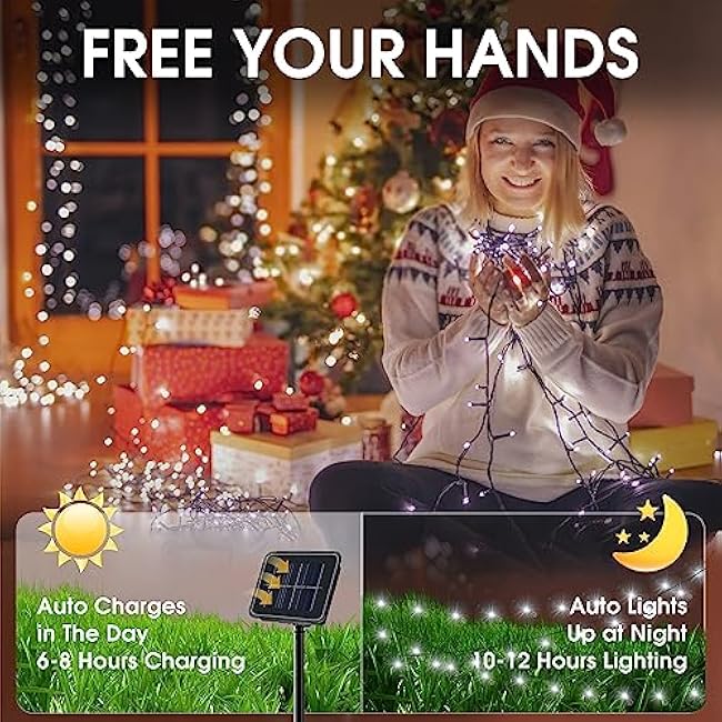 Solar String Lights Outdoor, 2 Pack 79FT 200 LED Waterproof Solar Christmas Lights with 8 Lighting Modes for Tree Yard Garden Party Xmas Decorations