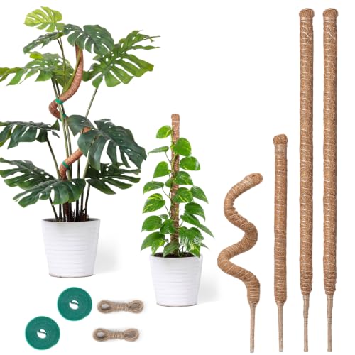 4 Pack Moss Pole Monstera Plant Support 2 Pack 28 & 2 Pack 48 Bendable Plant Stakes Made of Real Coco Coir Support for Climbing Indoor Plants Tall Moss Stick Trellis for Potted Climbers