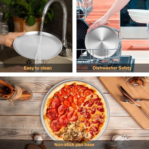 Set di 4 stampi per pizza in acciaio inox, 26 cm, extra spessi, piastre e stoviglie da campeggio, lavabili in lavastoviglie, antiruggine, versatili per pizza, insalata, torte (argento) - immagine 5