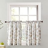 No. 918 Signy Jacobean Pattern Semi-Sheer Rod Pocket Kitchen Curtain Tier Pair, 54' x 36', White