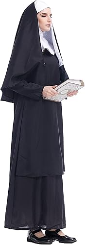 Miniatura 5 de Disfraz de monja de Halloween para madre, disfraz de monja para adultos, traje de sacerdote negro, traje tradicional de monja, disfraz de monja,