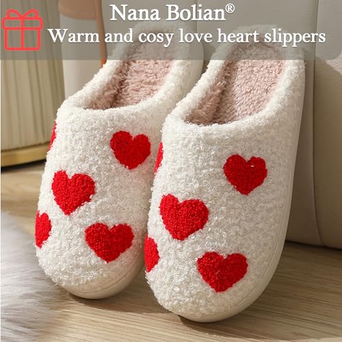 Cute Heart Slippers for Women and Men，White Soft Curly Indoor Slippers with polar fleece lining，Cozy indoor/outdoor shoes，Halloween Gifts3