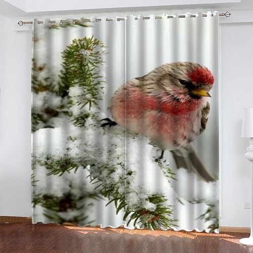 KaiHeBeding Cortinas Dormitorio Nieve Cortinas Salon Pajarito, Cortina con Ojal para Decorar de la Oficina en el Hogar 2 Piezas 140An x 160Al, Protección de la Intimidad Protección Solar