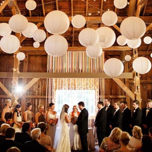 Image of Wanna Party White Paper Lantern 12 Inch Round Hanging Decoration | Chinese Paper Lantern, Wedding, Baby Shower, Festival & Home Decor