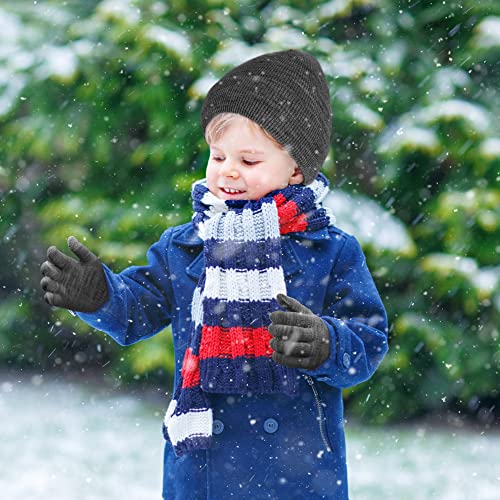 Image of Cooraby 6 Pack Kid's Winter Beanies Hat Full Fingers Gloves Set Skull Winter Caps Stretchy Gloves for Boys Girls