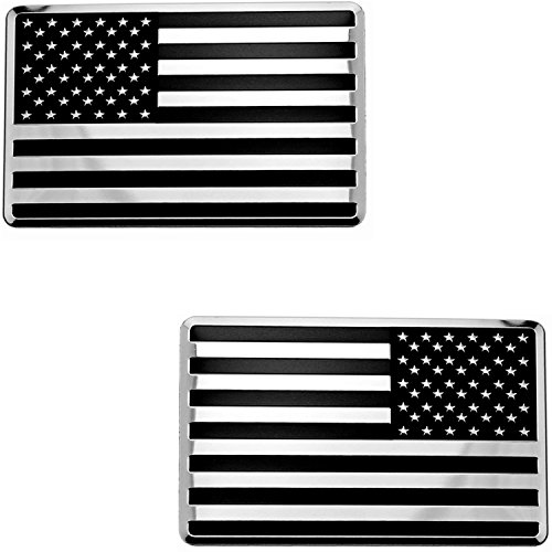LFPartS USA Embossed Stainless Steel Metal Flag for Cars Trucks (3.12 x 2 Black & Chrome Set Left & Right)