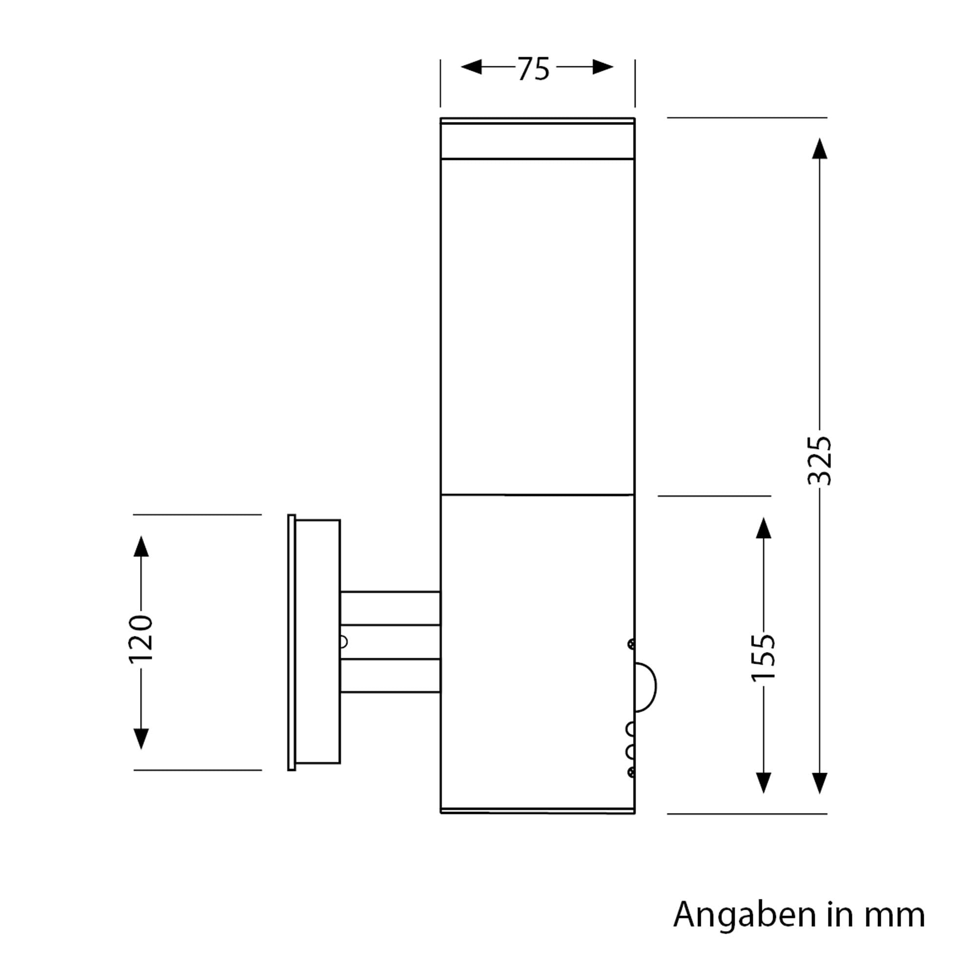 ledscom.de Wandleuchte PORU für außen, IP44, Bewegungsmelder, Edelstahl, edelstahl matt, rund, 1x E27 max. 15W