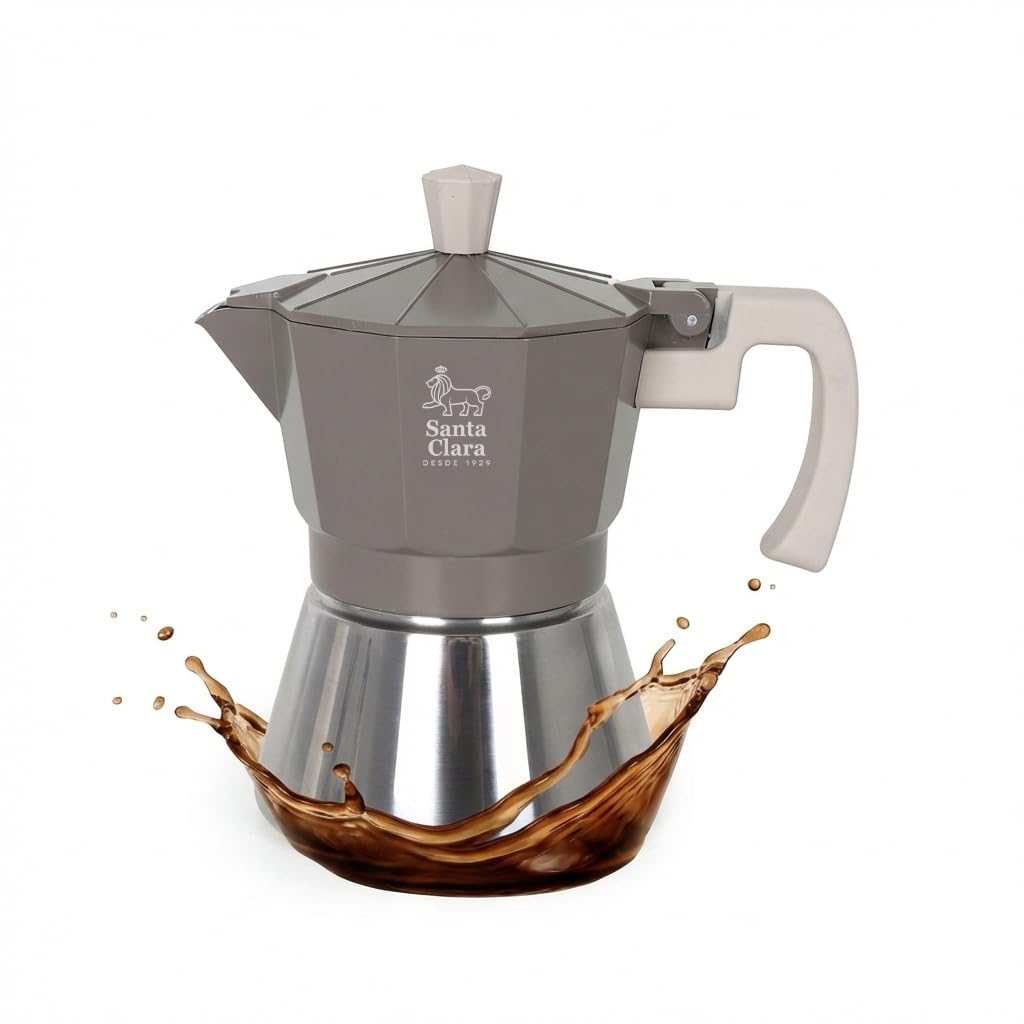 INDE SANTA CLARA | Cafetera Italiana Moka Nordkitch 3 Tazas 150 ml, Cuerpo de Aluminio y Base de Acero Inoxidable, Apta para Inducción y Todo Tipo de Fuegos, Asa Soft Touch
