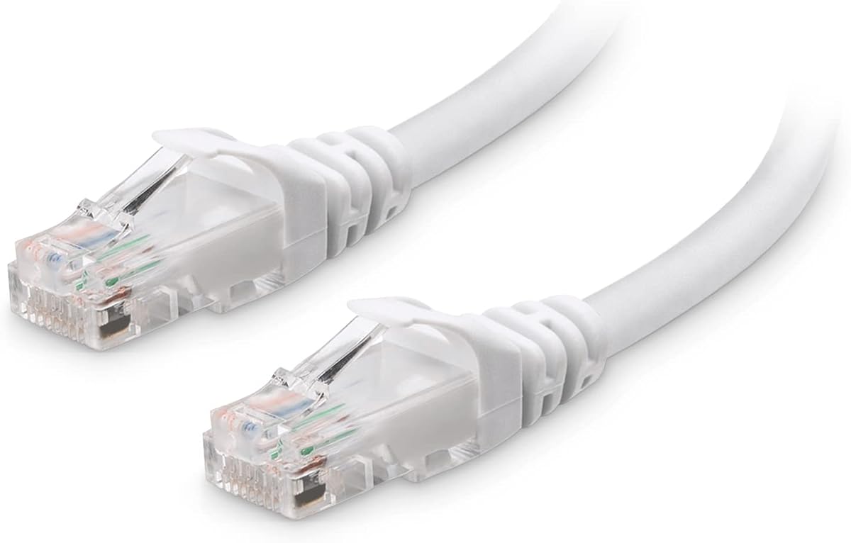 10Gbps Snagless Cat 6 Ethernet Cable, 25ft, White | 24 AWG Bare Copper, Gold-Plated RJ45, PoE++, 550MHz Bandwidth, Cat6 Cable, Ethernet Cord