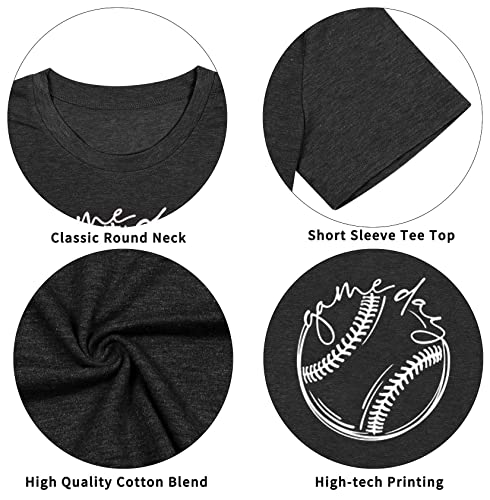 ALLTB Baseball Shirt Women Baseball Mom Shirts Funny Game Day Baseball Graphic Tee Tops Casual Ball Short Sleeve Tee Top Dark Grey by ALLTB - Used condition - Image 4