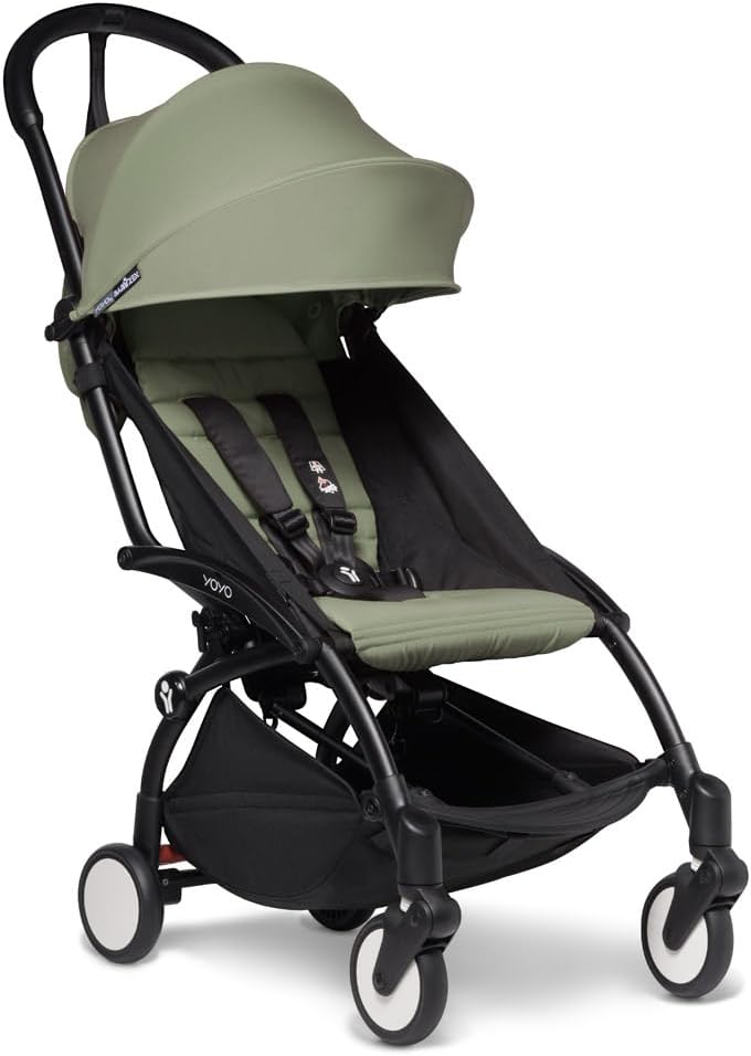 BABYZEN YOYO² Stroller Combo - Lightweight, Compact , Foldable Stroller- Multiple Recline positions, Travel friendly, 5 point harness- Suitable for baby weighing upto 22kgs - Includes Black frame with seat cushion and matching canopy (Olive)
