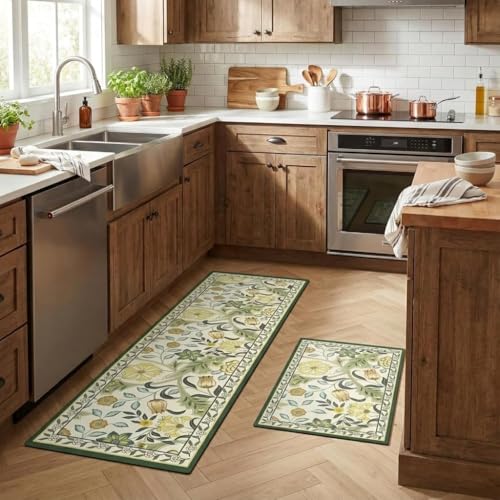 Image of Roslen 2 Pcs Kitchen Mats for Floor, Waterproof Anti Fatigue Memory Foam Rug Set, Non-Slip Washable Kitchen Floor Rugs with Rubber Backing, Comfortable Standing Mat for Kitchen, Sink, Home & Office