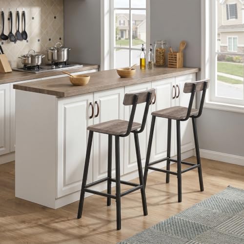 Image of MAHANCRIS Bar Stools, Set of 2 Bar Chairs with Backrest and Footrest, 26 inch Breakfast Chairs, Counter Stools for Bar, Living Room, Kitchen, and Dining Room, Greige BAHG05101