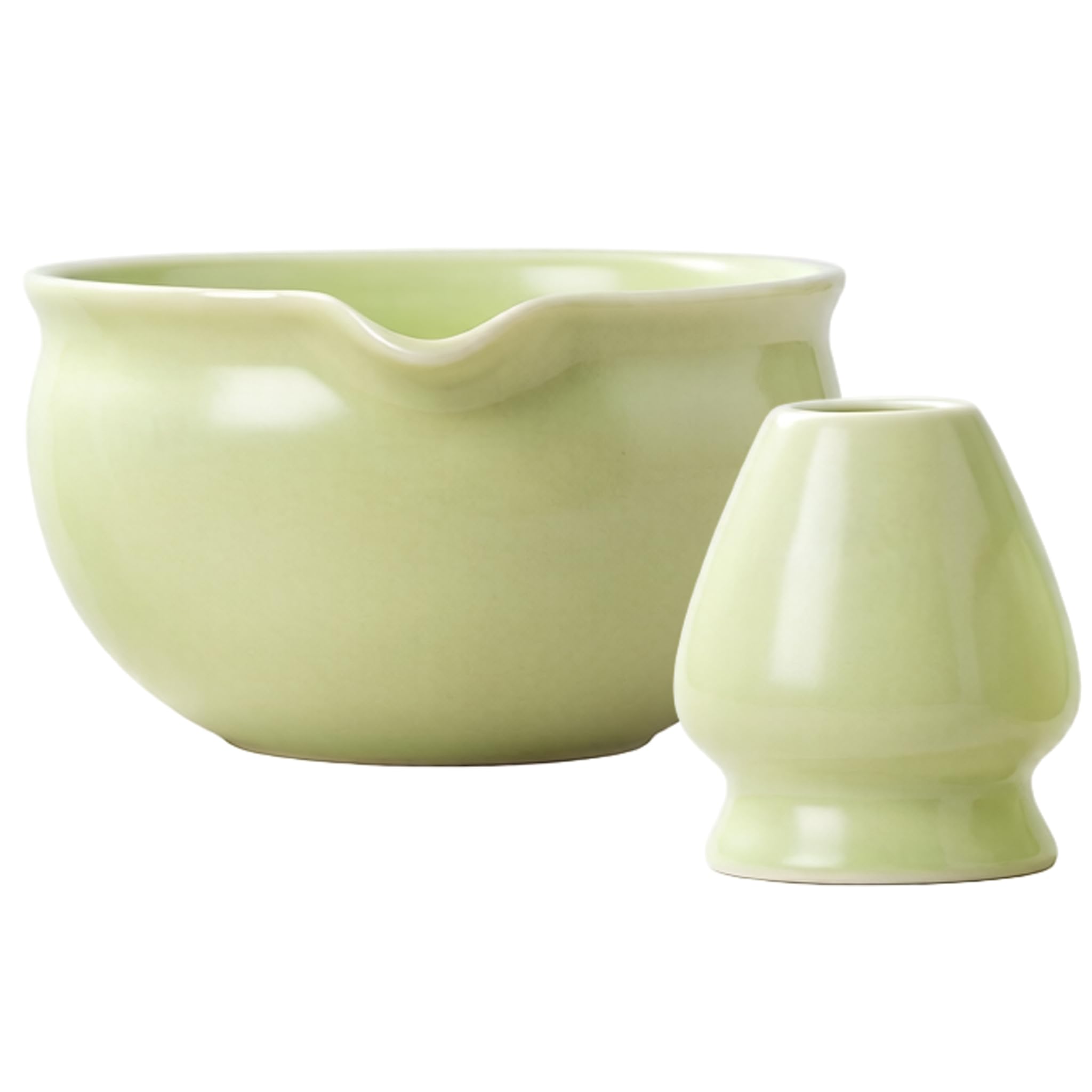 Ginwrek Match Cup Matcha Bowl, Japanese Matcha Bowl with Spout Set Ceramic, Bamboo Whisk, Stand & Spoon, Light Green Making Kit