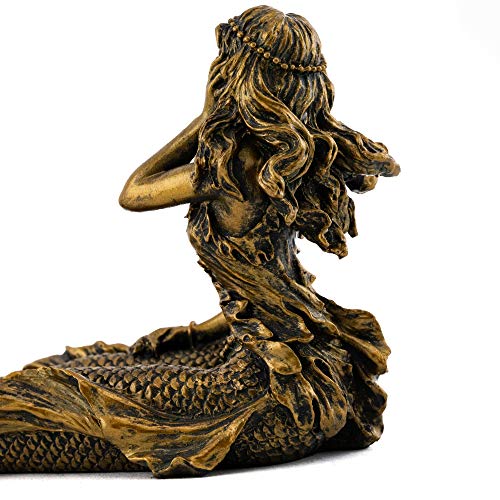Top Collection Beach Mermaid Incense Holder Statue - Hand Painted Beautiful Mythical Creature With Bronze Antique Finish Look- 9-Inch Long Fragrance Incense Burner Figurine #TOP5