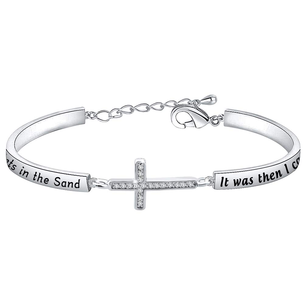 KUIYAI Footprints in The Sand Prayer Cross Bracelet Beautiful Poems Quote When You Saw Only One Set of Footprints It was Then That I Carried You