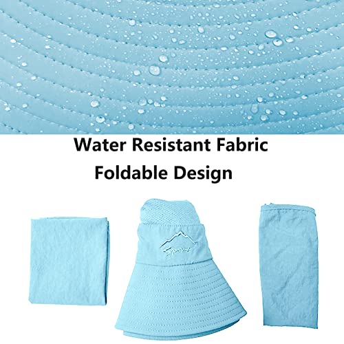 Upf 50+ Sun Fishing Hat For Men Women Wide Brim Hat With Detachable Face Cover & Neck Flap Sky Blue #TOP5