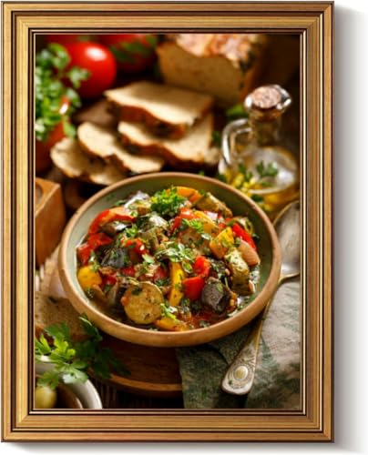 Vintage Gold Framed Wall Art Decor Retro Ratatouille Vegetarian stew