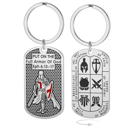 Llavero de los Caballeros Templarios Cruzados para hombre, Efesios 6:16-17, armadura de Dios, cruz de Jerusalén, llavero de etiqueta de perro, amuleto de San, Plateado, Medium